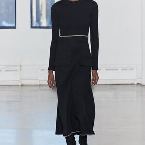 ZARA BLACK MIDI MATCHING DRESS WITH TOPSTITCHING Sz M NWT 0264/522